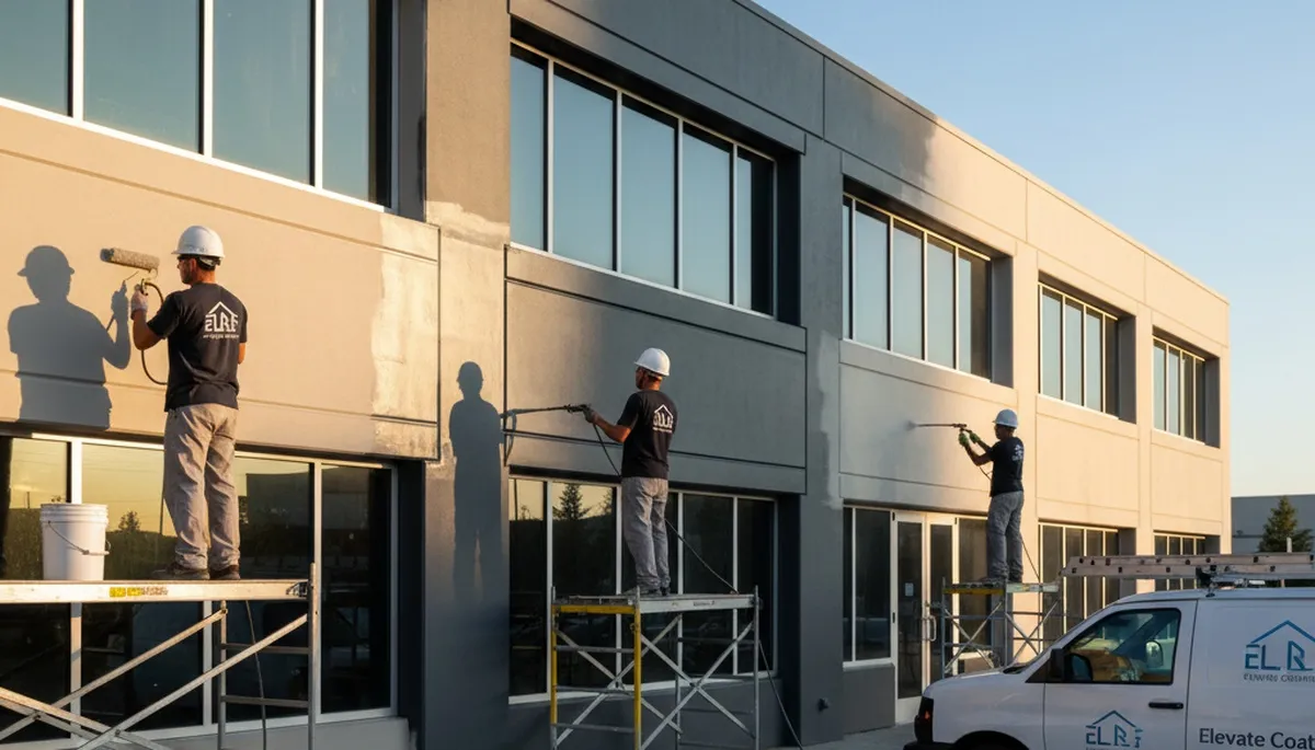 Professional commercial painters working on an office exterior in Bradenton, FL
