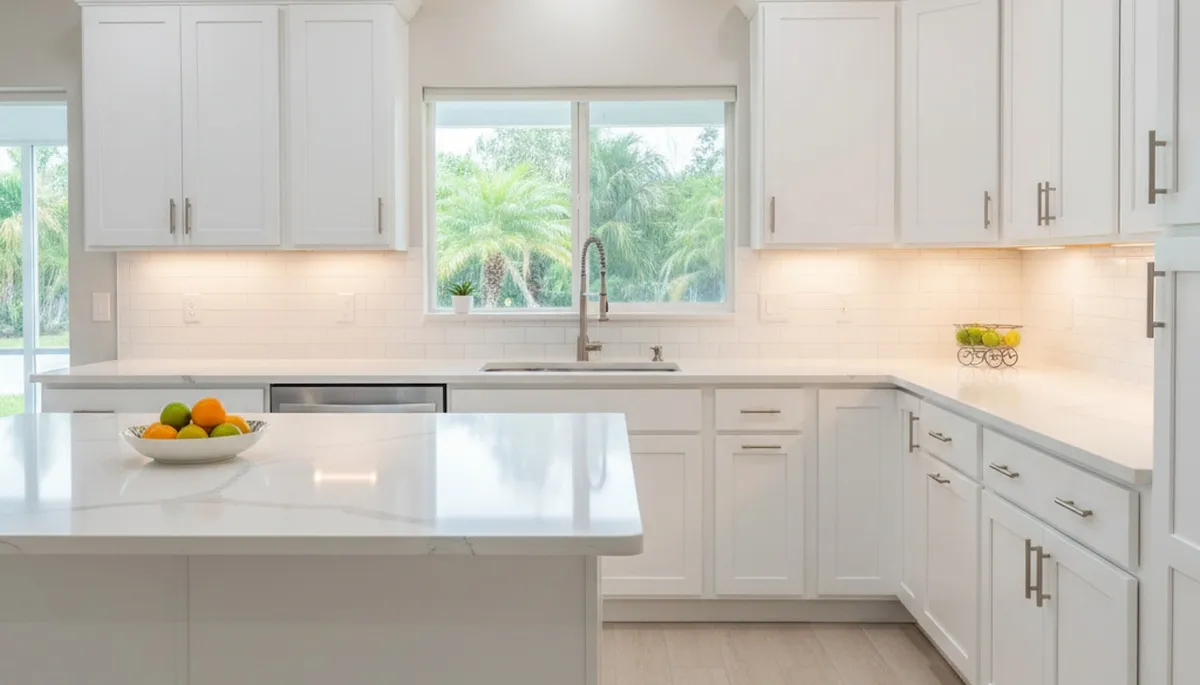Refinished kitchen cabinets in Bradenton, FL showcasing smooth, durable finishes by local painting experts