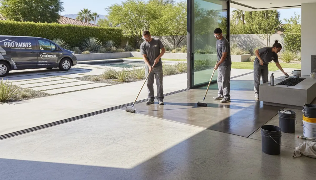 Professional concrete staining on a Bradenton FL patio by local house painters
