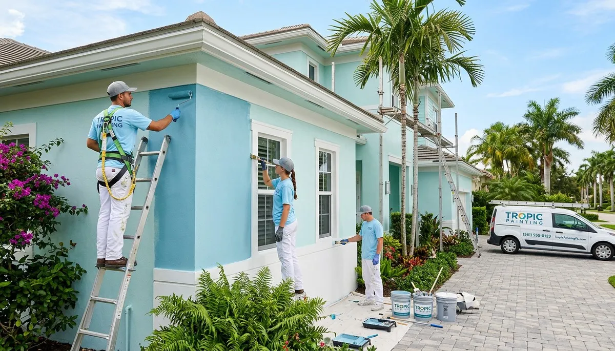 Professional house painters working on exterior home repaint in Bradenton, FL